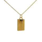 Collier doré plaque rayons de soleil et labradorite 42 cm