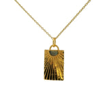 Collier doré plaque rayons de soleil et labradorite 42 cm