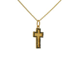 Collier croix dorée texturée et zircons noirs 42 cm