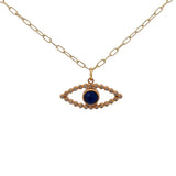 Collier doré Oeil ajouré lapis lazulis et zircons 42 cm