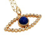 Collier doré Oeil ajouré lapis lazulis et zircons 42 cm
