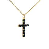 Collier doré croix en lapis 42 cm