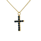 Collier doré croix en lapis 42 cm