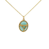 Collier doré scarabée amazonite zircons 42 cm