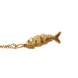 Collier doré petit poisson articulé et zircons 42cm