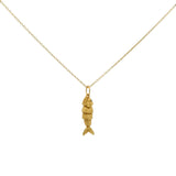 Collier doré petit poisson articulé et zircons 42cm