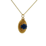 Collier doré médaille rayons de soleil et lapis facettée 42 cm