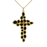 Collier doré grande croix avec pierres ovales en onyx noire 42 cm