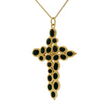 Collier doré grande croix avec pierres ovales en onyx noire 42 cm