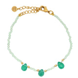 Bracelet doré 3 gouttes en onyx verte et prehnite