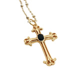 Collier doré croix baroque onyx noire 60 cm
