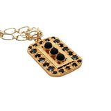 Collier doré plaque rectangulaire onyx noire 50 cm