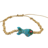 Bracelet cordon tressé doré poisson bleu