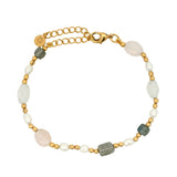 Bracelet doré perles de culture labradorite pierre de lune et quartz rose