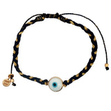 Bracelet cordon tressé avec oeil blanc verre soufflé