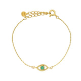 Bracelet doré petit oeil texturé évidé en Onyx verte