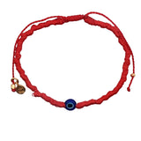 Bracelet doré cordon rouge oeil bleu en verre soufflé