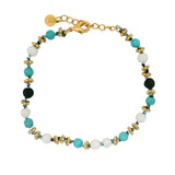 Bracelet doré mix de turquoise, agate et pierre de lave avec couronnes dorées