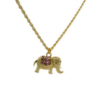 Collier doré éléphant texturé et zircons roses 50cm
