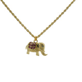Collier doré éléphant texturé et zircons roses 50cm