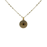 Collier doré boules et médaille oeil zircons 50cm