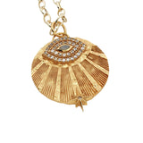 Collier doré médaille striée oeil labradorite et zircons 42 cm