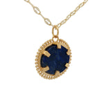 Collier doré médaillon ovale en lapis lazulis 50 cm