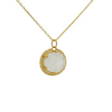 Gold necklace with oval stone pendant and balls