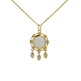 Collier doré pendentif pierre de lune ronde et pampilles zircons blancs 42 cm
