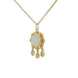 Collier doré pendentif pierre de lune ronde et pampilles zircons blancs 42 cm