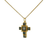 Gold necklace cross square stones