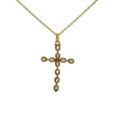 Collier doré croix fine en prehnite 42 cm