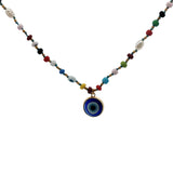 Collier perles de culture, fantaisies et oeil bleu 42cm