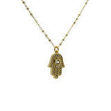 Collier doré main de fatma orné de zircons blancs 50cm