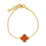 Bracelet doré trèfle en onyx rouge