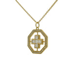Collier doré médaille octogonale croix pierre de lune et zircons blancs 42 cm