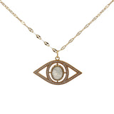 Collier doré Oeil ajouré pierre de lune et zircons 42 cm