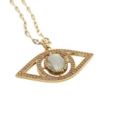 Collier doré Oeil ajouré pierre de lune et zircons 42 cm