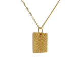 Collier doré plaque rectangulaire avec soleil et ses rayons 42 cm