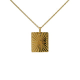 Collier doré plaque rectangulaire avec soleil et ses rayons 42 cm