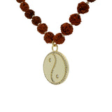 Collier rudraksha yin yang doré avec zircons blancs 84 cm