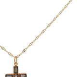 Collier doré avec croix en labradorite 42 cm