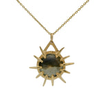 Collier doré soleil avec rayons et Labradorite sertie 4 griffes 42 cm