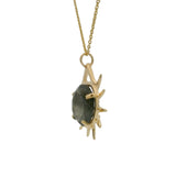 Collier doré soleil avec rayons et Labradorite sertie 4 griffes 42 cm