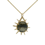Collier doré soleil avec rayons et Labradorite sertie 4 griffes 42 cm