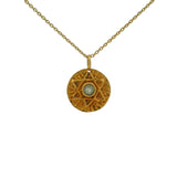 Collier doré médaille ronde étoile de David prehnite 42 cm