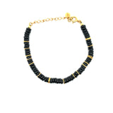 Bracelet doré onyx noire en disques Heishi et dorés