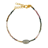 Bracelet doré duo de pierres labradorite et Tourmaline
