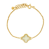 Bracelet doré trèfle en prehnite sertie 4 griffes