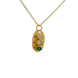 Collier doré trilogie en pierre de lune onyx verte et prehnite 42 cm